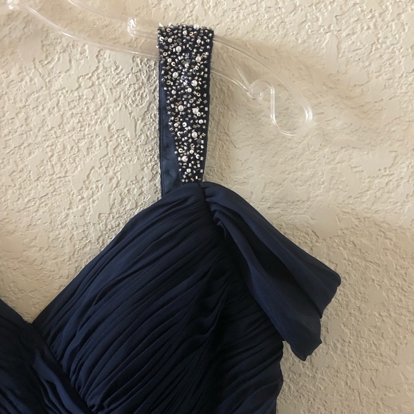 JS Collections Navy ruffle off shoulder dress - Picture 3 of 6